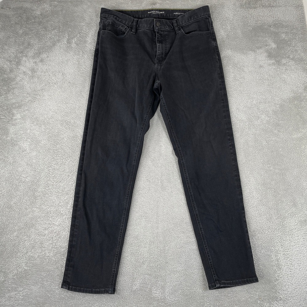 Banana Republic Traveler Pants Mens 35x32 Black Tapered Luxe T Stretch Jeans